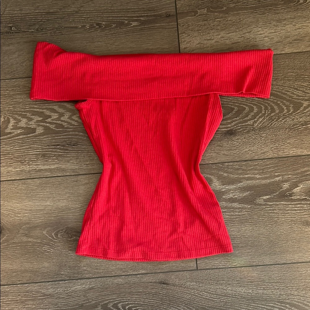 Red Off-Shoulder Ribbed Top